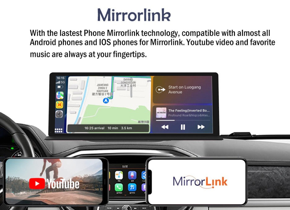 10.26-Inch Central Console Screen | CarPlay, Android Auto, 4K Dash Cam & 1080P Backup Camera