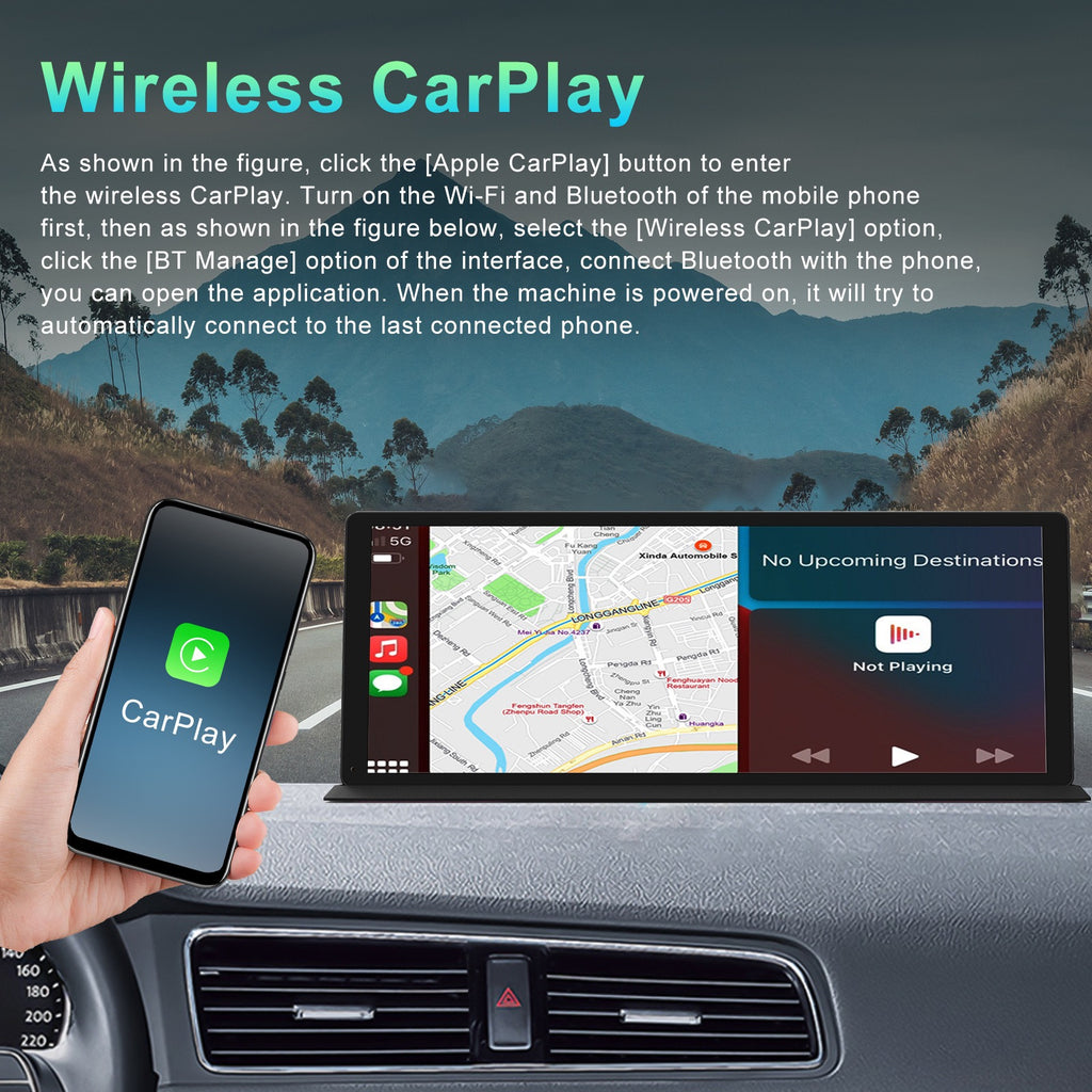 10.26-Inch Central Console Screen | CarPlay, Android Auto, 4K Dash Cam & 1080P Backup Camera