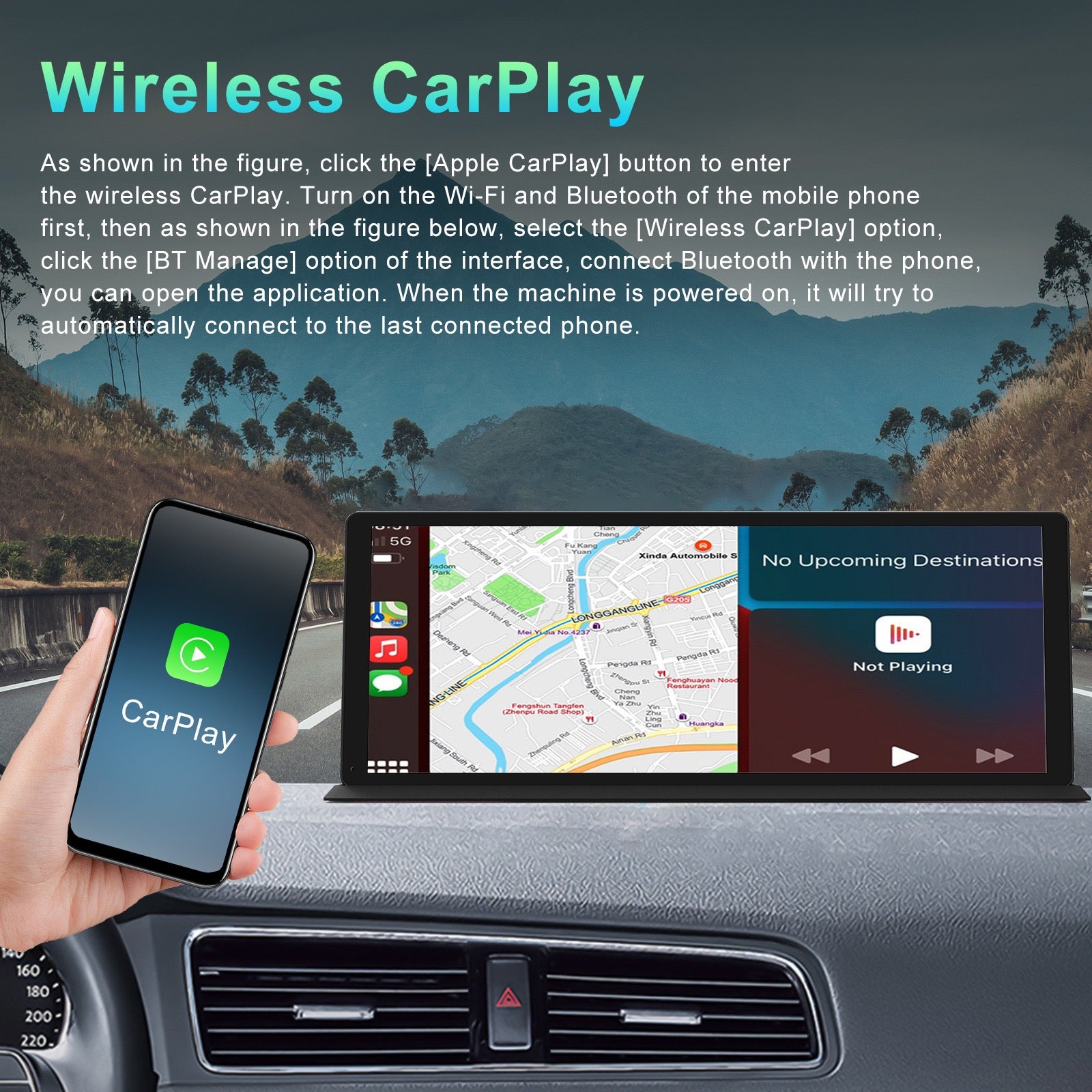 10.26-Inch Central Console Screen | CarPlay, Android Auto, 4K Dash Cam & 1080P Backup Camera