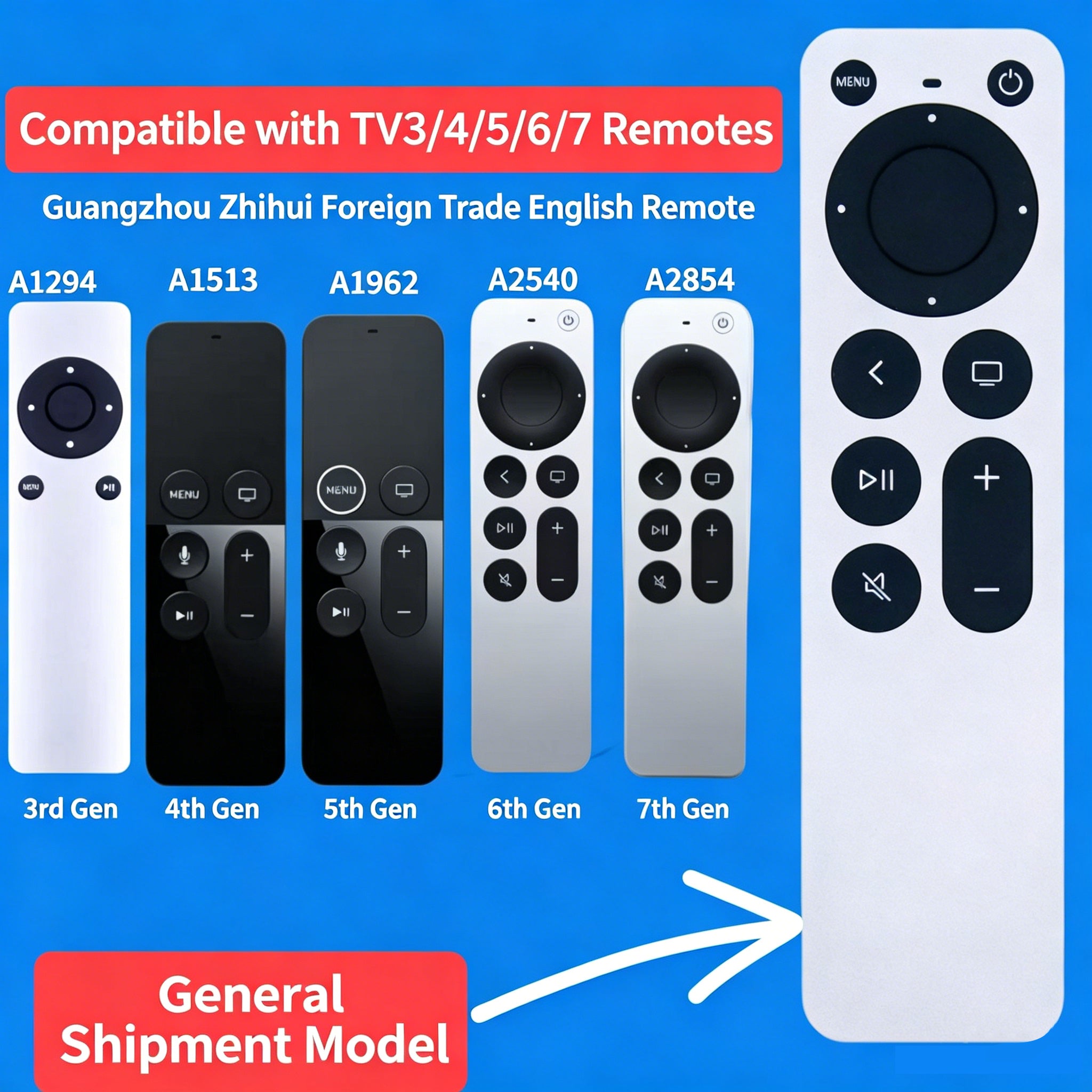 Universal Remote Control for Apple TV 3 4 5 6 7 — Compatible with 4K HD, A2540, A2854